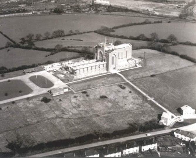 Aerial view of the nave under construction