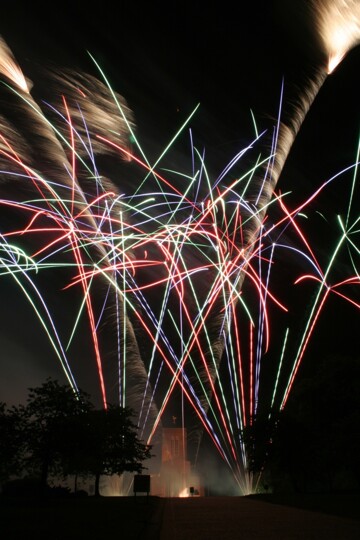 colourful fireworks outside the cathedrak front