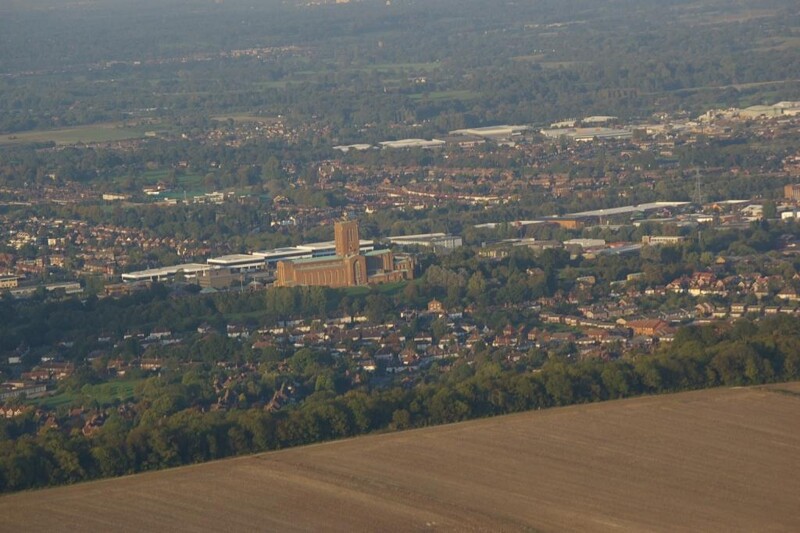view of Guildford town with Cathedral in the centre