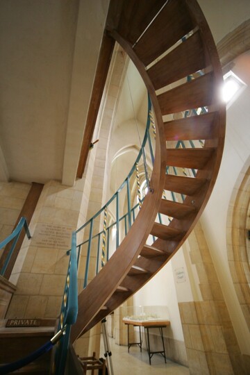 blue organ loft stairs off south aisle